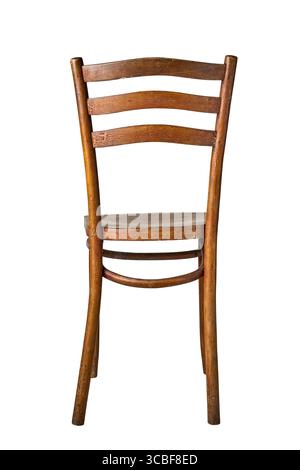 Chaise de bistrot simple en bois isolé sur blanc Banque D'Images