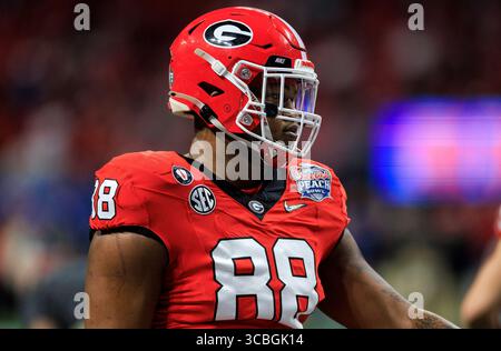 31 décembre 2022 : Jalen carter (88), joueur de ligne défensif de Géorgie, lors d'un match de football NCAA entre les Buckeyes de l'État de l'Ohio et les Bulldogs de Géorgie au Mercedes-Benz Stadium d'Atlanta, en Géorgie. La Géorgie bat Ohio State 42-41. John Mersits/CSM. (Crédit image : © John Mersits/CSM via ZUMA Press Wire) Banque D'Images