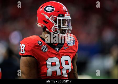 31 décembre 2022 : Jalen carter (88), joueur de ligne défensif de Géorgie, lors d'un match de football NCAA entre les Buckeyes de l'État de l'Ohio et les Bulldogs de Géorgie au Mercedes-Benz Stadium d'Atlanta, en Géorgie. La Géorgie bat Ohio State 42-41. John Mersits/CSM. (Crédit image : © John Mersits/CSM via ZUMA Press Wire) Banque D'Images