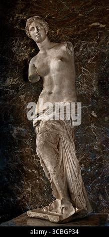 Vénus de Milo grecque 130 av. J.-C. Aphrodite de Milos déesse grecque de l'amour et de la beauté, île Melos, Cyclades, Grèce ( hauteur - 202 cm) Musée du Louvre Paris France Banque D'Images