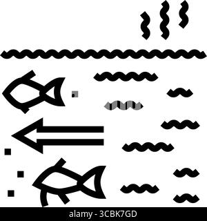 illustration vectorielle d'icône de ligne de pollution de perturbation de migration de poisson Illustration de Vecteur
