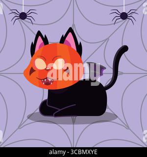 Chat noir avec masque de tête de citrouille. Vecteur Illustration de Vecteur