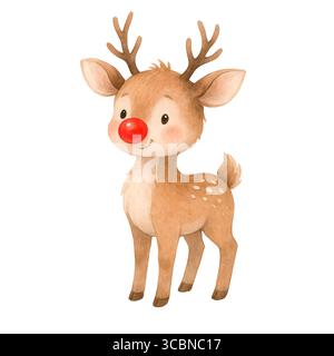 Personnages de Noël à l'aquarelle, enfants de vacances mignons et illustration d'animaux Banque D'Images