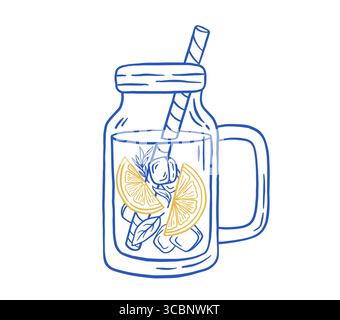 Limonade faite maison avec de la glace dans l'illustration vectorielle de cruche. Boisson fraîche italienne d'été sur fond blanc Illustration de Vecteur