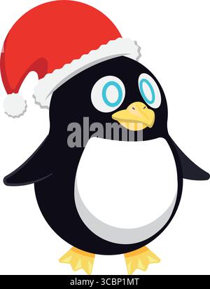 Pingouin mignon portant un chapeau de père noël. Vecteur Illustration de Vecteur