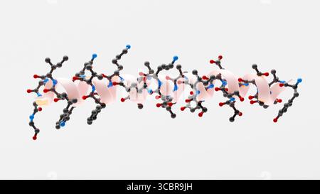 Illustration montrant la structure 3D d'une molécule de tirzépatide avec une hélice alpha pour mettre en évidence cette caractéristique de sa structure. Banque D'Images
