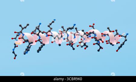 Illustration montrant la structure 3D d'une molécule de tirzépatide avec une hélice alpha pour mettre en évidence cette caractéristique de sa structure. Banque D'Images