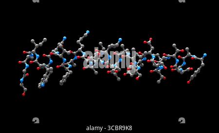 Illustration montrant la structure 3D d'une molécule de tirzépatide. Banque D'Images