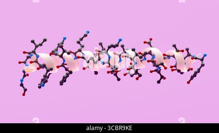 Illustration montrant la structure 3D d'une molécule de tirzépatide avec une hélice alpha pour mettre en évidence cette caractéristique de sa structure. Banque D'Images
