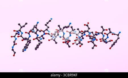 Illustration montrant la structure 3D d'une molécule de tirzépatide. Banque D'Images
