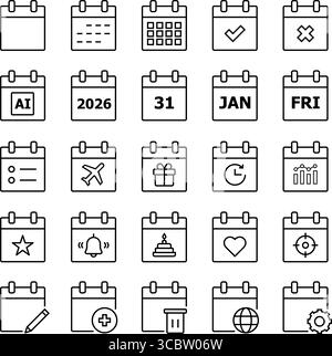 Icônes de ligne de calendrier. Contour modifiable. Pixel Perfect. Pour Mobile et Web Illustration de Vecteur