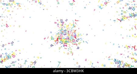 Lettres tombantes de la langue anglaise. Caractères volants enfantins colorés de l'alphabet latin. Concept d'étude des langues étrangères. Bannière de retour à l'école sur fond blanc. Illustration de Vecteur
