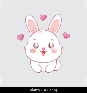 Adorable personnage de lapin blanc avec coeurs roses Illustration de Vecteur
