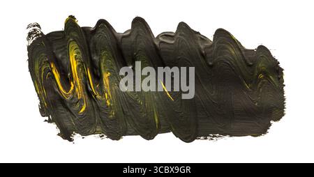 Pinceau jaune noir traits abstraction isolé sur fond blanc. Trait abstrait jaune noir. Coup de pinceau à l'huile coloré Banque D'Images
