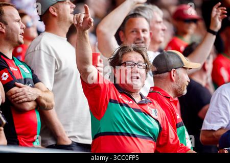 Nimègue, pays-Bas. 09 août 2025. NIMÈGUE, PAYS-BAS - 9 AOÛT : clôture d'un appel de fans de NEC lors du match Néerlandais Eredivisie entre NEC et Excelsior au Goffertstadion le 9 août 2025 à Nimègue, pays-Bas. (Photo de Broer van den Boom/Orange Pictures) crédit : Orange pics BV/Alamy Live News Banque D'Images