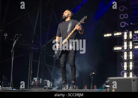 Derbyshire, Angleterre, 9 août 2025. Fear Factory joue sur la scène Ronnie James Dio au Bloodstock Open Air 2025 dans le Derbyshire. Crédit : Izzy Clayton/Alamy Live News Banque D'Images