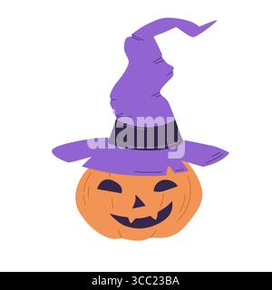Lanterne de citrouille d'Halloween avec illustration vectorielle de chapeau de sorcière. Illustration de Vecteur