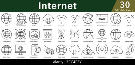 Icône Internet définie dans le style de ligne avec vecteur modifiable pour le Web, le réseau, la connexion et la technologie numérique Illustration de Vecteur