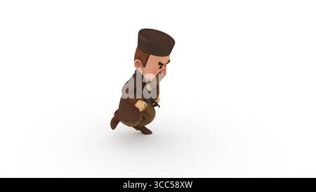 Pauvre homme sans-abri solitaire dansant sur le rendu blanc bg 3D. Banque D'Images