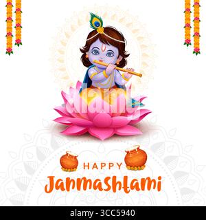 Illustration du Seigneur Bal Krishna dans le contexte de la fête religieuse en Inde pour la célébration de Shri Krishna Janmashtami Illustration de Vecteur