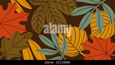 Toile de fond avec des feuilles d'automne sur fond sombre. Illustration de Vecteur