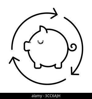 Tirelire avec icône de ligne de flèches circulaires. Réinvestir l'épargne, fluctuations des marchés financiers, cycle de croissance du capital et risque. Symbole d'investissement Illustration de Vecteur