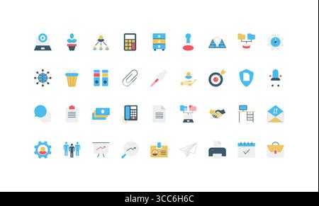 Icônes de bureau plates modernes pour les affaires, le flux de travail, la productivité et l'organisation. Parfait pour les présentations, le Web, les applications et l'infographie illustration vectorielle isolée Illustration de Vecteur