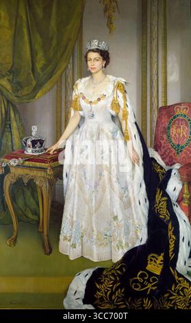 La reine Elizabeth II en robes de couronnement. Herbert James Gunn. Entre 1953 et 1954. Banque D'Images