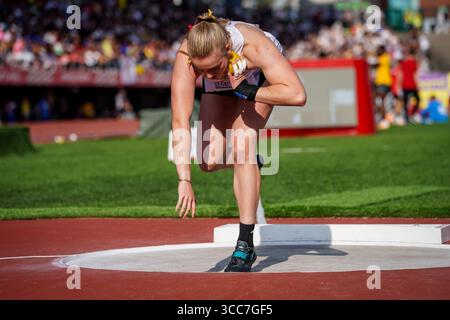 Tampere, Finalnd. 10 août 2025. Le belge Lenne Jacobien photographié en action lors de la compétition de lancer de poids des Championnats d'Europe d'athlétisme U20, à Tampere, Finlande, dimanche 10 août 2025. Les championnats d'Europe U20 se déroulent du 07 au 10 août. BELGA PHOTO COEN SCHILDERMAN crédit : Belga News Agency/Alamy Live News Banque D'Images