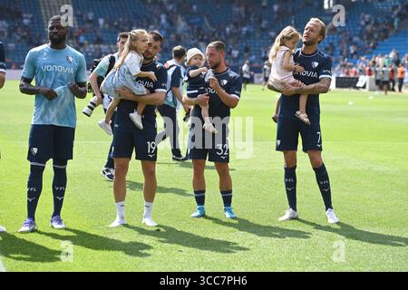 Jubilation finale Bochum, jubilation, acclamations, joie, acclamations, de gauche à droite Ibrahim SISSOKO (BO), Matus BERO (BO), Maximilian WITTEK (BO), Kevin VOGT (BO) Football 2. Bundesliga, 2. Journée, journée 2, VfL Bochum (BO) - SV Elversberg 2-0 le 10 août 2025, Vonovia Ruhrstadion Bochum/Allemagne. Les règlements du LDF interdisent toute utilisation de photographies comme séquences d'images et/ou quasi-vidéo. Banque D'Images
