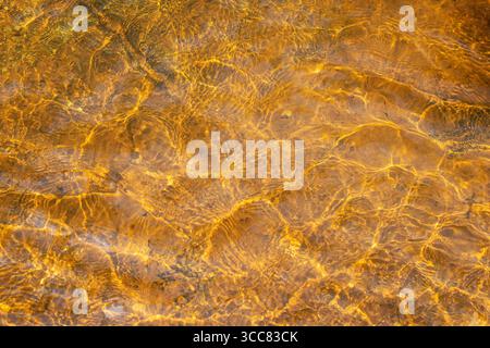 Reflet doré du soleil sur la surface de l'eau. Formes abstraites dans la nature Banque D'Images
