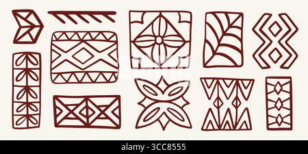 Symboles d'icône tribale hawaïenne, formes géométriques définies Illustration de Vecteur