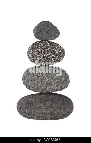 Pile de pierres Zen isolées sur fond blanc Banque D'Images
