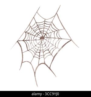 Image aquarelle d'une toile d'araignée. Une illustration d'Halloween dessinée à la main met en évidence la composition isolée de l'arrière-plan. Parfait pour Halloween Illustration de Vecteur