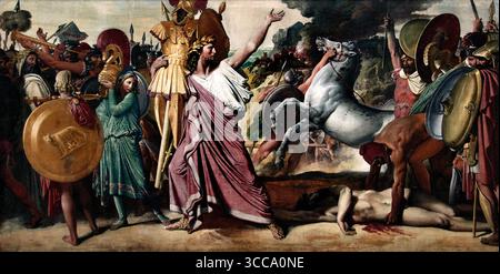La victoire de Romulus sur Acron (Romulus, Conquérant d'Acron) porte le riche butin du Temple de Zeus 1812 Jean Auguste Dominique France Musée Louvre Paris ( le tableau représente la guerre qui a résulté de l'enlèvement romain des jeunes Sabines dans un effort pour remédier à la pénurie de femmes dans la ville nouvellement fondée de Rome. En représailles, Acron, le roi de la tribu voisine, les Caeninenses, déclara la guerre aux Romains. Lui et ses tribus ont été impitoyablement vaincus et leur ville saccagée par les Romains) Banque D'Images
