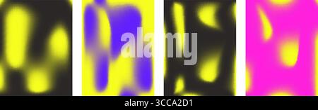 Arrière-plans vifs demi-teintes définis. Des gradients bruyants avec des taches jaunes couvrent la conception. Collection de fonds de pixels granuleux. Affiches modèles verticaux à points. V Illustration de Vecteur