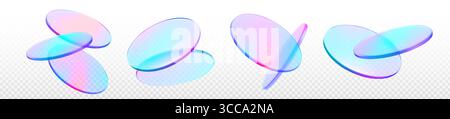éléments de podium holographiques 3d avec disques dégradés translucides. Ovales flottantes irisées rose, bleu et violet se chevauchant sur fond transparent pour un design d'affichage moderne. Surfaces semblables à du verre. Illustration de Vecteur