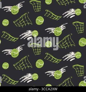 Balles de tennis et motif sans couture de crayon net. Balle de tennis de padel dynamique filmé en arrière-plan sans fin. Housse pour terrain de sport. Activité physique continue Illustration de Vecteur