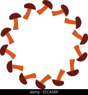 Couronne de champignons boletus d'automne. Modèle de cadre circulaire pour cartes de vœux ou impressions. Illustration plate confortable. Illustration de Vecteur