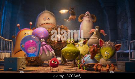 Stitch Head est un film de Steve Hudson sorti en 2025. Il suit Stitch Head, une petite créature réveillée par un professeur fou dans un château pour protéger les autres créations du professeur des habitants de la ville des arracheurs nubbin. Banque D'Images