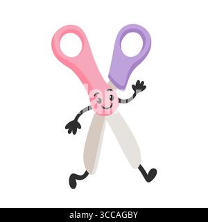 Personnage de ciseaux de dessin animé mignon, illustration vectorielle plate Illustration de Vecteur