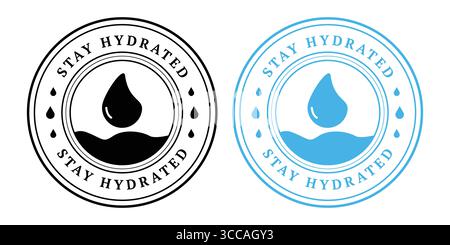 Restez hydraté emblème rond avec icône de goutte d'eau Illustration de Vecteur