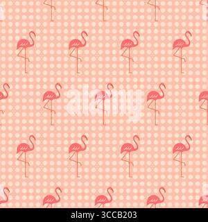 Motif sans couture de vecteur de flamants. Oiseaux de flamant rose tropicaux sur fond pointillé. Design minimaliste exotique monochrome rétro surface d'été Illustration de Vecteur