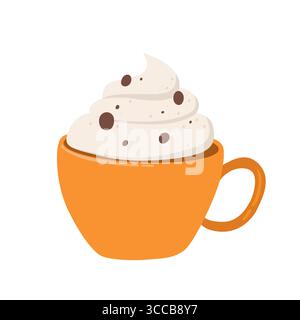 Tasse dessinée à la main avec cappucino isolé sur fond blanc. Tasse avec illustration vectorielle latte Illustration de Vecteur