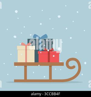 traîneau de noël avec boîtes cadeaux - illustration vectorielle Illustration de Vecteur