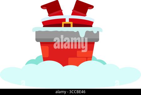 Joli personnage de dessin animé Santa Claus coincé dans Une cheminée. Illustration vectorielle Flat Design isolé sur fond transparent Illustration de Vecteur