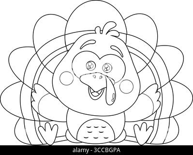 Esquissé le personnage de dessin animé Baby Turkey Bird assis avec des ailes ouvertes. Illustration vectorielle dessinée à la main isolée sur fond transparent Illustration de Vecteur