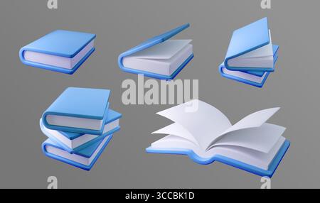 Illustration vectorielle 3D de livres bleus dans diverses positions, idéal pour le contenu éducatif, les bibliothèques et les conceptions sur le thème de la littérature. Parfait pour Illustration de Vecteur
