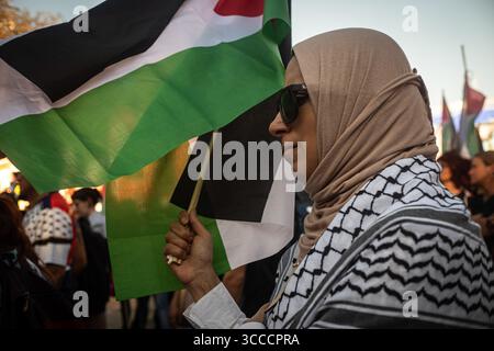 11 novembre 2023, Buenos Aires, Buenos Aires, Argentine : une femme portant un hijab sur la Plaza de Mayo porte le drapeau palestinien. (Crédit image : © Daniella Fernandez Realin/ZUMA Press Wire) Banque D'Images