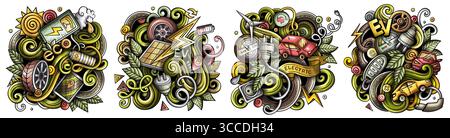Ensemble de dessins animés vectoriels colorés de dessins de véhicules électriques Illustration de Vecteur
